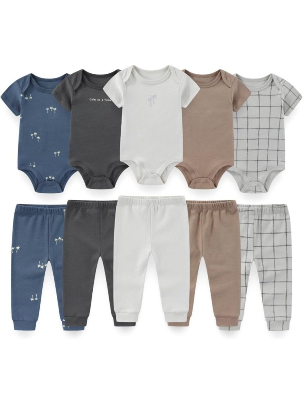 10-Piece Unisex Newborn Cotton Layette Set - Short Sleeve Bodysuits & Pants Gift